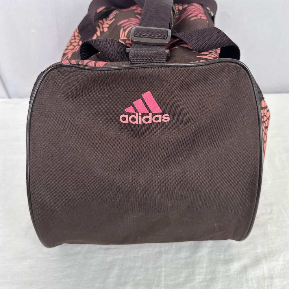 Adidas Floral Duffel Bag Brown Pink Orange Chrysanthemum Gym Travel Small Bag - Picture 3 of 9
